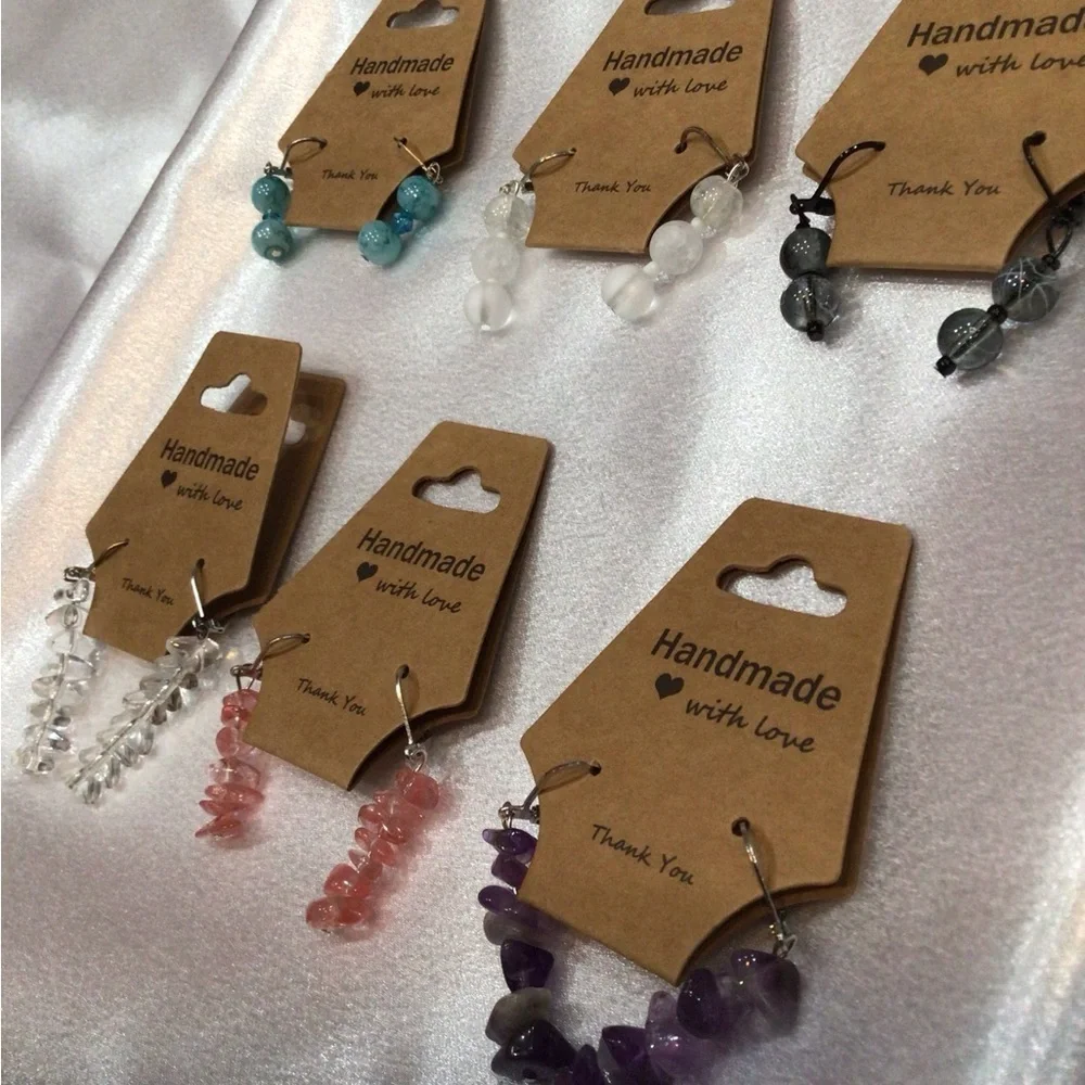 Six Handmade Gemstone Earrings Set in Pink, Purple, Black, Crystal, & Turquoise. - Picture 4 of 15